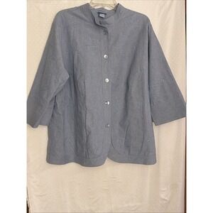 Classic Element‎ 20W-22W Chambray Button Top Embroidered 100% Cotton 3/4 Sleeve